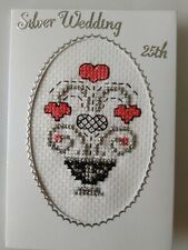Wedding Anniversary Card Completed Cross Stitch Silver Wedding 25th