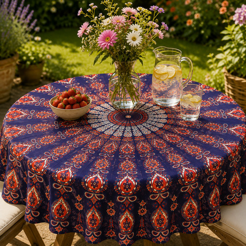 Round mandala tablecloth - round,