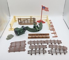 Britains Vintage Bundle of Wooden Fences plus misc plastic canons fences Flag