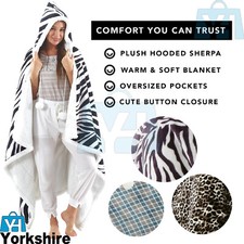 Sherpa Polyester Soft Throw Blanket with Hoodie Hooded Adult Snuggle Fleece