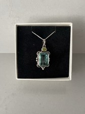 Pretty Real Silver And Gem Stone Necklace - Aqua And Green Coloured Stones