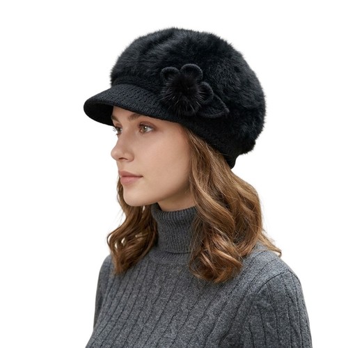 Black angora newsboy - angora, knit