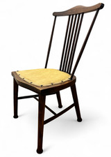 Antique Edwardian Wooden Chair with Spindle Back & Upholstered Seat in Gold