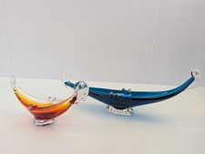 Vintage Italian MURANO Venetian Gondola Boat Blown Glass Ashtray Set
