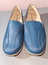 Damart Blue Leather Slip On Shoe size uk 7E eu 41 in excellent used condition