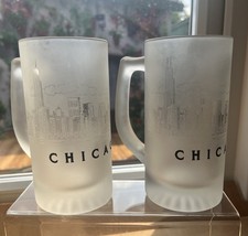 Chicago City Mugs Glass Skyline Frosted Satin Coffee Tea Mug Beer Glass Souvenir