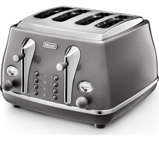 De’Longhi CTOT4003.GY Icona Metallics 4 Slice Toaster Defrost Function 1800W