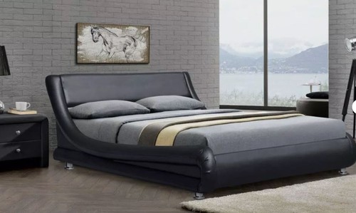 Black leather bed italian - black,