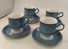 Denby Langley Castile Blue Footed Cup & Saucer Set of 4 Ex Con 