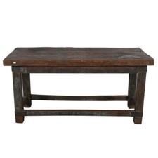Antique Charcoal Teak Indian Kitchen Table Work Bench Gujarat c1880 184x93cm