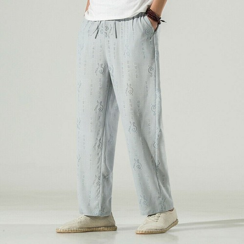 Men linen pants loose print - linen,