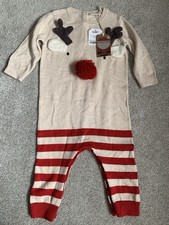 Next Baby Christmas Reindeer Romper Suit Babygrow Play suit 9-12 Months BNWT