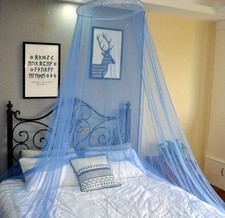 Blue Round Top Mosquito Net Canopy | Elegant Bed Tent Cover, Queen/King Size