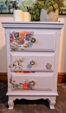 Shabby Chic Upcycled 3-Drawer Side Cupboard - Floral Decoupage & Crystal Knobs