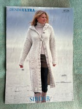 Sirdar Denim Ultra knitting pattern for a Ladies hooded coat