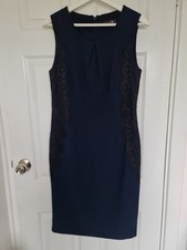 Navy Blue Gok Wan Dress Size 12 R With Lace Detail Midi Party Tu