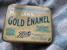Morgans Gold Leaf Enamel Paint 1930’s Vintage Tin, Boots Chemist Pure Drug Co 
