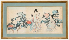 Yoshu Chikanobu (1838-1912) - Japanese Woodblock, Amongst the Flowers Triptych