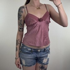 Y2K vintage floral cami top floaty beaded 3D rose dusty pink strappy coquette