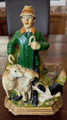 Farmer sheep and dog - cast, iron