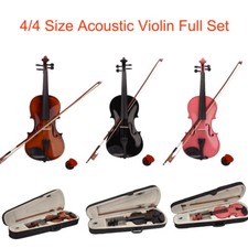 UK New 4/4 Size Acoustic Violin Full Set with Case + Bow + Rosin + Bridge