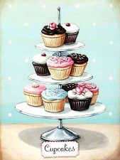 METAL VINTAGE SHABBY-CHIC TIN SIGN CUPCAKES PLAQUE/FRIDGE MAGNET