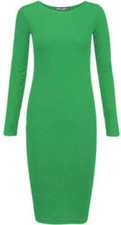 Women's Plain Midi Jersey Bodycon Ladies Stretch Long Sleeve Maxi Dress UK 8-26