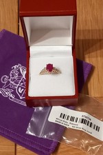 GEMPORIA RUBY & DIAMOND STERLING SILVER RING SIZE M 1/2 GOLD PLATED STUNNING!
