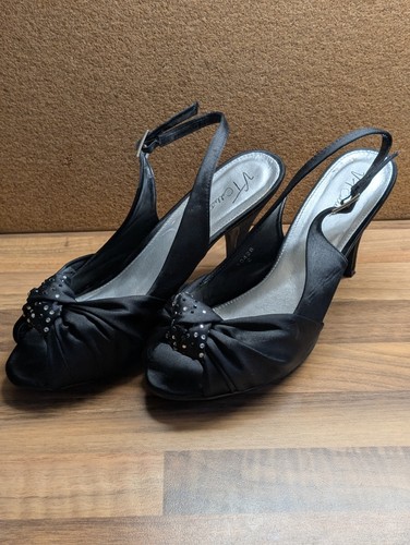 Black satin diamante sling - satin,