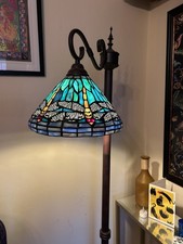 Tiffany Style Standing Floor Lamp Stained Glass H160cm Dragonfly Blue Green