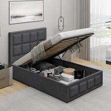 OTTOMAN STORAGE GAS LIFT UP SINGLE SMALL DOUBLE 4FT6 KING SIZE FABRIC BED FRAME