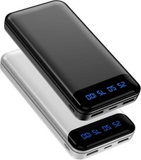Enerwow Power Bank, 2-Pack 16000mAh Portable Charger 3A Fast Black + White 