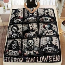 Halloween Horror Themed Atmosphere Flannel Blanket Scary Movie Character Blanket