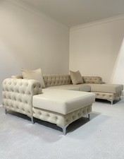 Cream velvet U Shaped 6 Seater Corner Sofa Chesterfield Velvet Chaise Couch