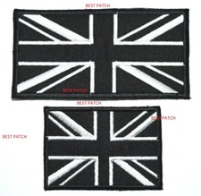 Embroidered Union Jack British Patch Iron Sew On Black UK Flag Badge 2 Sizes