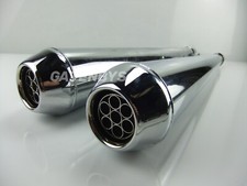 New Pair Of Long 70cm Twin CHROME Motorcycle Silencer Motorbike Exhaust