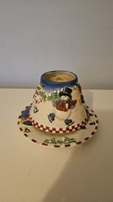 ⛄Christmas Snowman Design Yankee Candle Ceramic Jar Topper & Plate Set  VGC