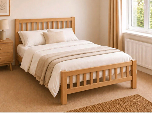 Light wood double slatted bed - light,