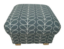 Orla Kiely Linear Stem Cool Grey Fabric Pouffe Footstool Accent Designer Stool