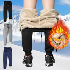 Men Winter Fleece Lined Thick Thermal Trousers Athletic Joggers Loose Warm Pants