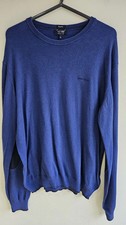 Mens AJ Armani Jeans Knit Jumper Wool Blend Size L Blue Patched Elbows