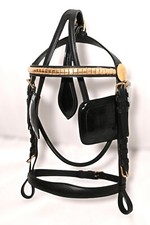 Horse Leather Driving Harness Bridle Golden Fittings Black Colour Patent Winkers