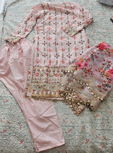 Pink printed embroideried and - pink, printed,