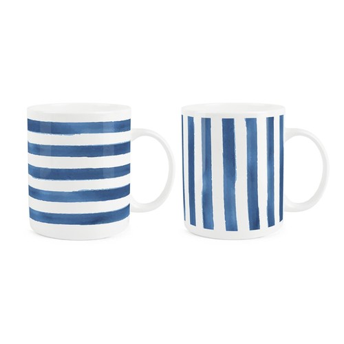 Bone china mixed striped mugs - bone,