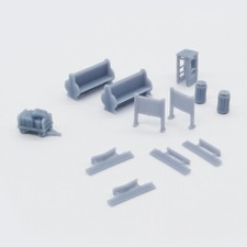 Outland Models Train Station Accessory Set: Phone Booth, Bench, Luggage..Z Gauge