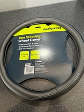 VAN STEERING WHEEL COVER FITS WHEELS 39/41CM SOFT GRIP FAUX LEATHER IN BLACK