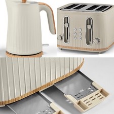 Cream and Wood Kettle and 4