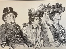 Gibson Girls Print Antique Art Sketch 11”x17” SEEING NEW YORK THE FLATIRON women