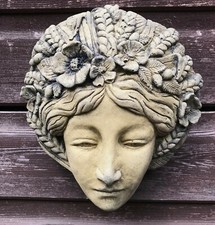 Harvest Goddess green lady wall plaque STONE garden ornament 20cm/8"H © +FREEBIE