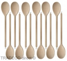 12 X 10" (250mm) BEECH WOOD WOODEN COOKING SPOONS BAKING CRAFT DECORATING SPOON